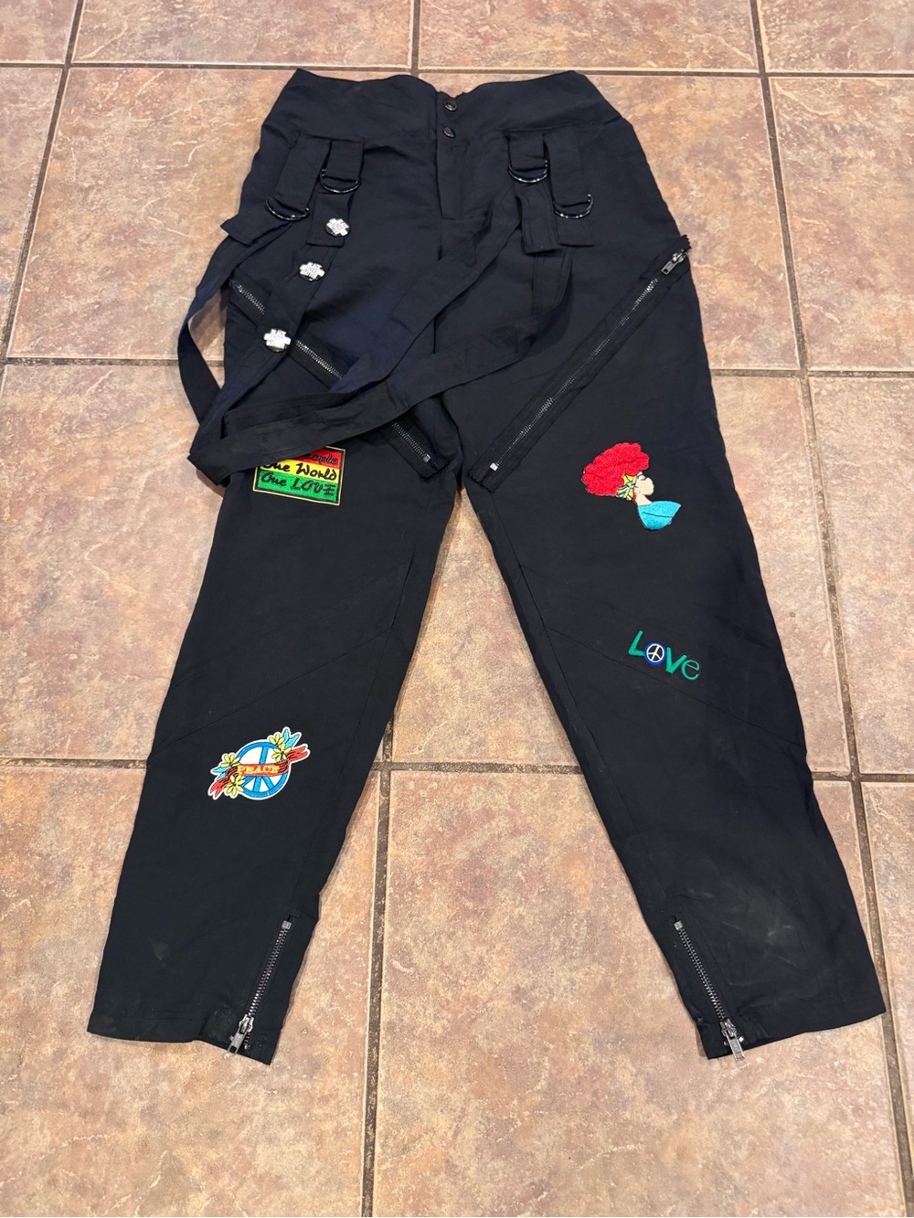 balera Black Casual Cargo Pants with Colorful Patch Accents